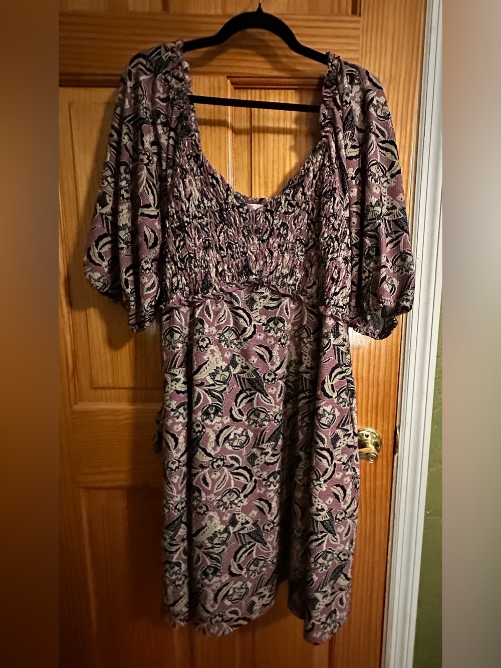 Cato Mauve and Black Floral Smocked Dress